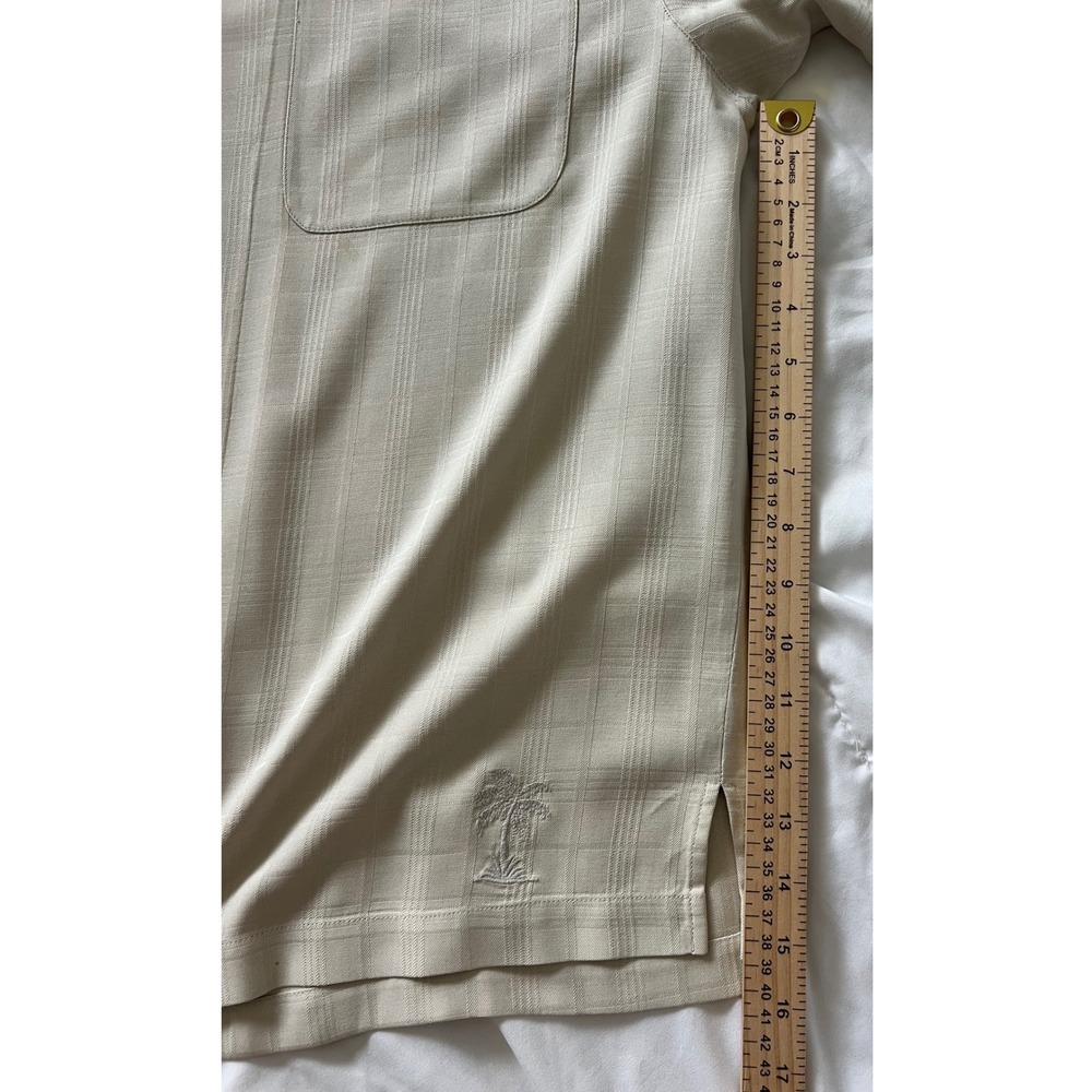 Tommy Bahama Mens Silk Camp Shirt Tan Beige Windowpane Plaid Short Sleeve L - Picture 4 of 8